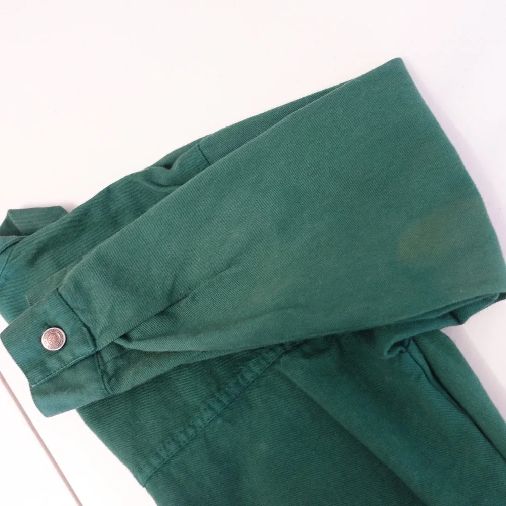 Vintage 90s Cropped Denim Jean Jacket Womens S Forest Green Boxy Faded Grunge - Picture 8 of 11